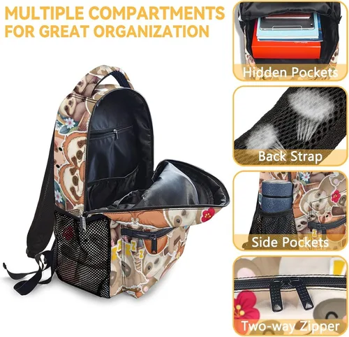 Vista 6 de Mochila de perezoso para niñas y niños, mochilas de 16 pulgadas para la escuela, linda, correas ajustables, duradera, ligera, perezoso3, Classic