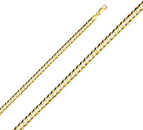 Vista 2 de Wellingsale 14k Yellow Gold Solid 6.5mm Cuban Concaved Curb Chain Necklace