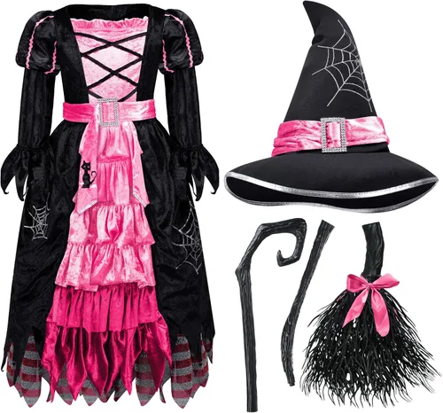Vista 7 de Spooktacular Creations Disfraz de bruja de cuento de hadas con escoba para niñas