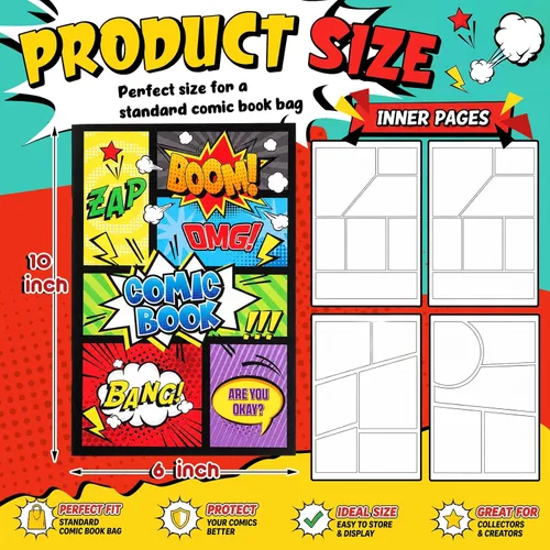 Vista 2 de Harloon 3 piezas de cómics en blanco de 6.6 x 10 pulgadas con paneles, dibuja tú mismo, plantillas de dibujos de cómics, diseños variados, diseños