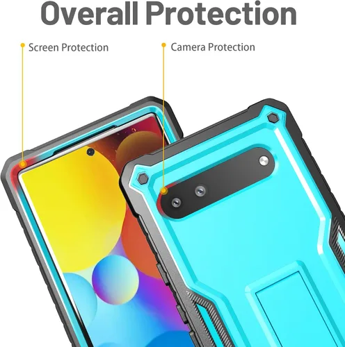 Vista 2 de FITO Funda para Google Pixel 6A, funda resistente a prueba de golpes de doble capa con protector de pantalla de vidrio templado con soporte Azul