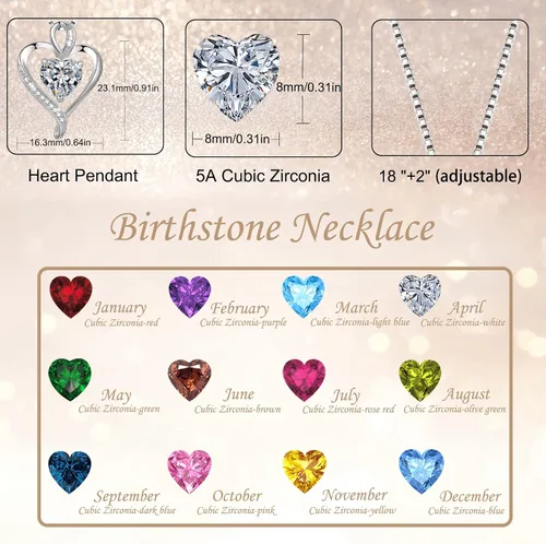 Vista 3 de LAVUMO Heart Necklaces for Women 925 Sterling Silver Pendant Jewelry Necklace Silver Rose Gold Love Birthstone Necklace for Her Girlfriend Wife
