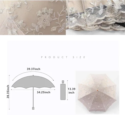 Vista 4 de Honeystore - Sombrilla decorativa con diseño de flores y flores de encaje