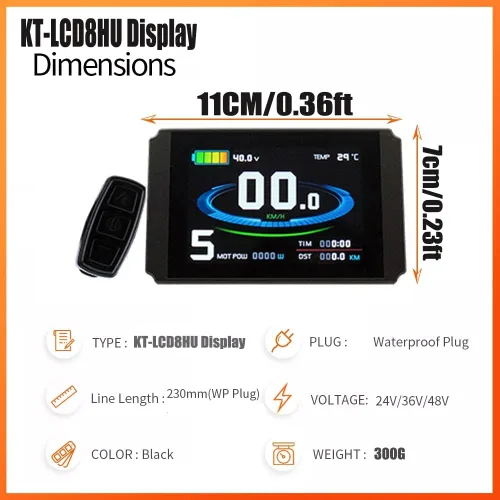 Vista 8 de Bicicleta eléctrica 24/36/48V inteligente KT-LCD8H pantalla colorida con enchufe USB E-Bike LCD Panel de control impermeable Accesorios de enchufe