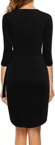 Vista 2 de Berydress - Vestido clásico con manga 34 y cuello en V para mujer, entubado, cruzado simulado, informal, para fiestas y para ir al trabajo