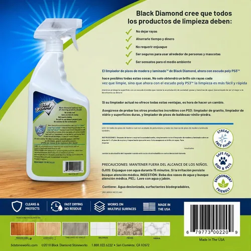 Vista 8 de Limpiador de madera y piso laminado Black Diamond, para parqué, real, natural y artificial, biodegradable, seguro para todos los pisos, negro, WOW QT