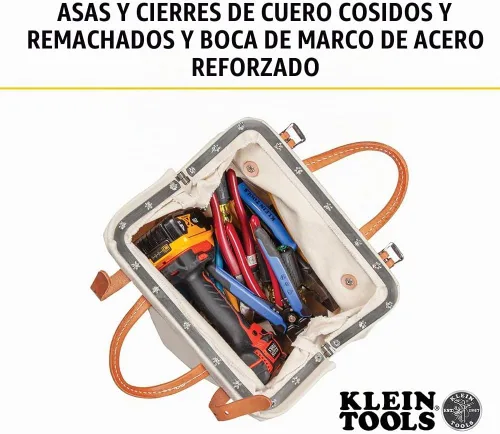 Vista 5 de Klein Tools 5102-12 Bolsa de herramientas resistente de lona natural, bolsa de herramientas portátil, bolsa multiusos con abertura amplia