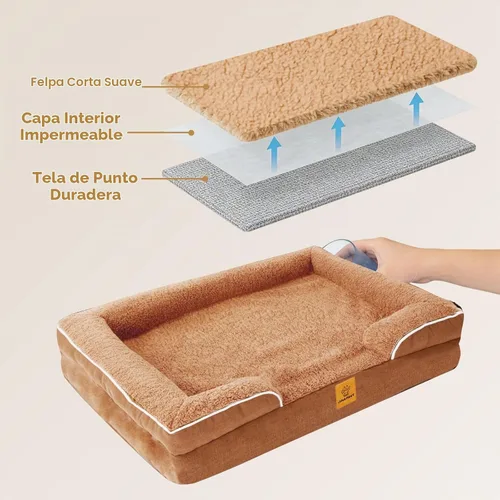 Vista 4 de Sofá para perros y gatos, sofá lavable para mascotas pequeñas, 30 Acogedora cama estilo sofá con lados elevados, amortiguación de felpa y una funda