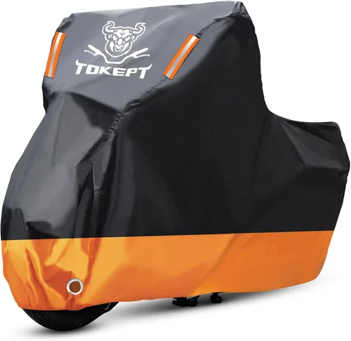 Vista 9 de Funda impermeable para motocicleta, bolsa de almacenamiento para exteriores, hecha de material resistente con agujeros de bloqueo y tira