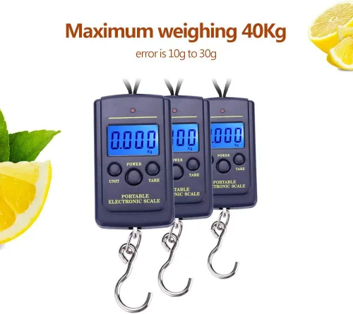Vista 7 de Báscula de pescado con pantalla LCD retroiluminada, báscula digital impermeable de hasta 88 libras / 88.2 lbs, báscula de peso portátil para colgar