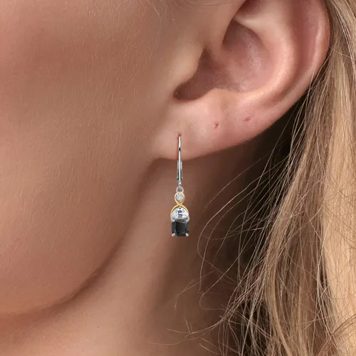 Vista 3 de Gem Stone King Aretes colgantes de plata 925 y oro amarillo de 10 quilates con ónix media luna moissanita creada y diamantes cultivados
