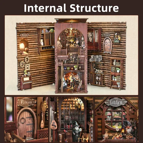 Vista 5 de Kit de Rincón de Libros, Kits de Rincón de Libros para Adultos, Construcción de Modelo de Rincón de Libros DIY, Rompecabezas de Madera 3D DIY