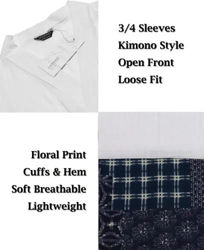 Vista 5 de COOFANDY Cárdigan de algodón con cuello de chal con volantes para hombre, cárdigan largo tipo kimono
