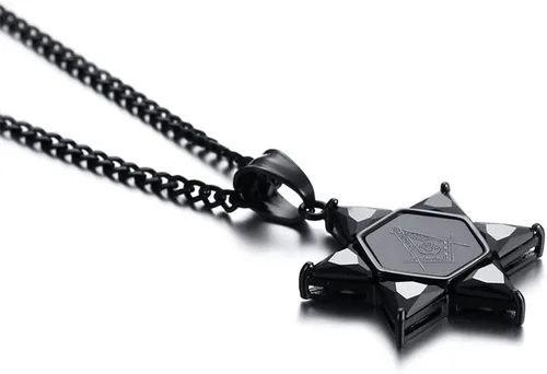 Vista 5 de UMtrade - Collar con colgante de estrella de David con circonita cúbica masónica y hexagrama masónico