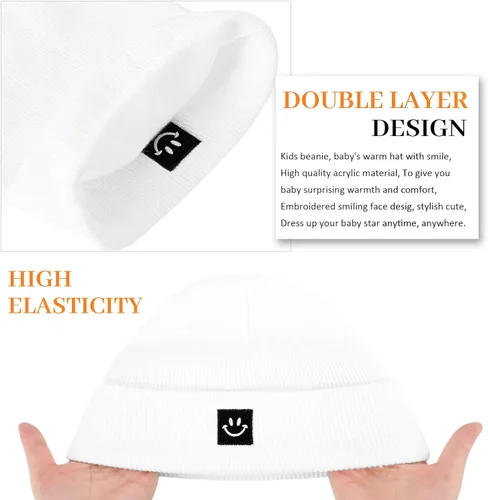 Vista 4 de DANMY Gorro para bebé, gorro de punto cálido para el invierno para recién nacido, gorro suave para niños