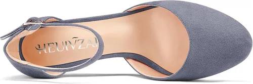 Vista 4 de HEUIVZAR Zapatos de vestir de tacón medio con correa de tobillo y punta redonda para mujer, zapatos de vestir clásicos para oficina, de 2 pulgadas