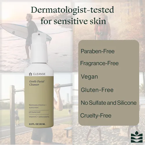 Vista 4 de Dermasport - Limpiador facial suave para atletas, lavado facial hidratante con aloe y ácido hialurónico, elimina el sudor del cloro y el protector