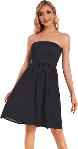 Vista 6 de CHICGAL - Vestido sin tirantes para mujer vestido de verano de estilo bohemio y con estampa floral salida de baño para el verano