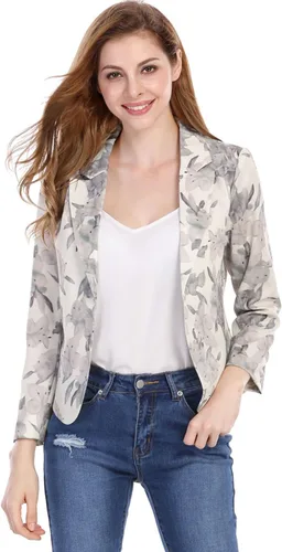 Vista 4 de Allegra K Blazer corto de verano para mujer, con frente abierto, para oficina, trabajo, negocios, casual, ligero, para verano