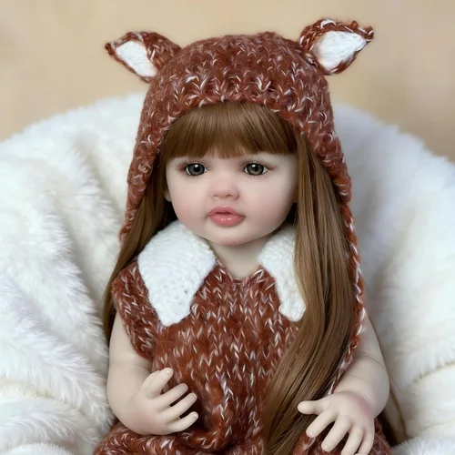 Vista 4 de iCradle Lovely Reborn Baby Dolls Girl de 22 pulgadas 21.7 in de cuerpo completo de vinilo suave realista muñecas recién nacidas de pelo largo