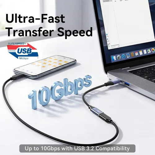 Vista 2 de Adaptador USB C hembra a USB macho, adaptador de cable USB A a USB C con transferencia de datos de 10 Gbps y carga para laptop, PC, disco flash