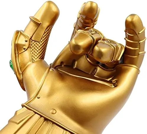 Vista 7 de Thanos - Guantelete infinito guantes Thanos de PVC con luz LED regalo para Navidad fiesta de carnaval para adultos dorado talla XL