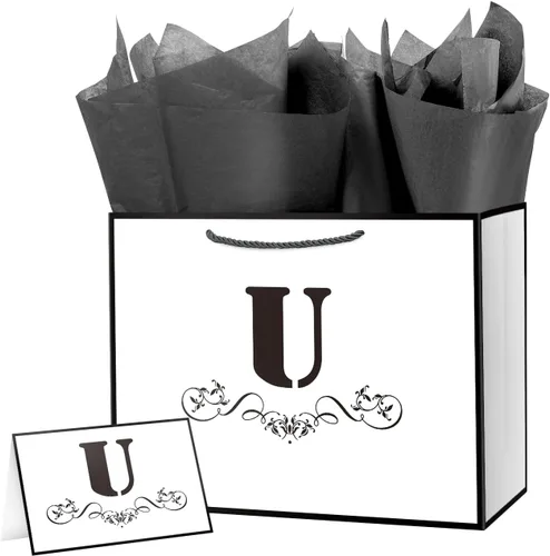 Vista 44 de ysmile Bolsa de regalo de letras con papel de envoltura para hombres, mujeres, niños y niñas, bolsa de papel grande de 16 pulgadas, color blanco