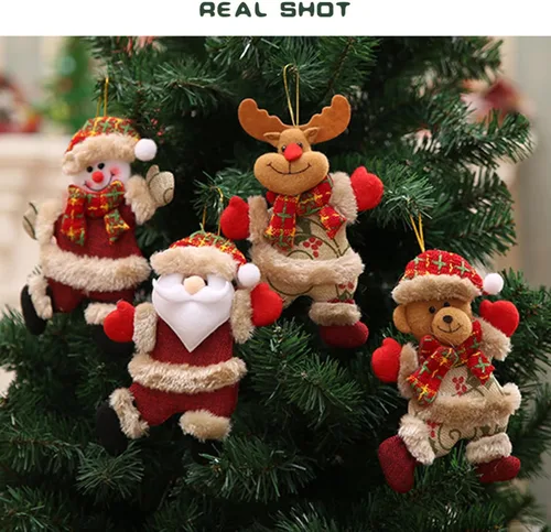 Vista 4 de iDIY Adornos de peluche de Navidad, juego de 4 colgantes de Papá Noel, muñeco de nieve, alce y oso para temporada festiva