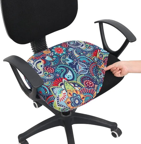 Vista 24 de Smiry Fundas de asiento impresas para silla de computadora de oficina, ajuste elástico, universal para silla giratoria de escritorio, lavables, Beige
