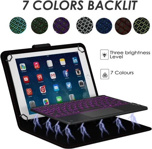 Vista 3 de Funda de teclado TouchPad para tabletas de 9, 9.7, 10.1, 10.2, 10.5, 10.9, 11 pulgadas, teclado inalámbrico Bluetooth 2 en 1 con panel táctil, Negro