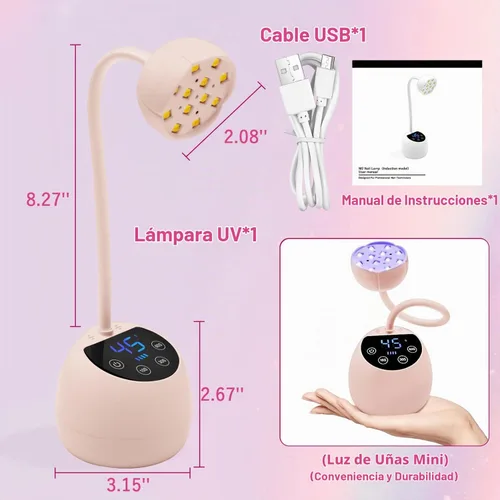 Vista 6 de CGBE Lámpara de uñas LED UV, mini lámpara de uñas de curación flash Rosa