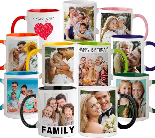 Vista 4 de Taza de café personalizada con nombre y logotipo de texto fotográfico, tazas personalizadas por ambos lados de 11 onzas, regalos personalizados