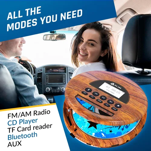 Vista 3 de KLIM Nomad Wood - Reproductor portátil de CD Walkman - Batería de larga duración - Incluye auriculares - Radio FM - Compatible con reproductor de CD