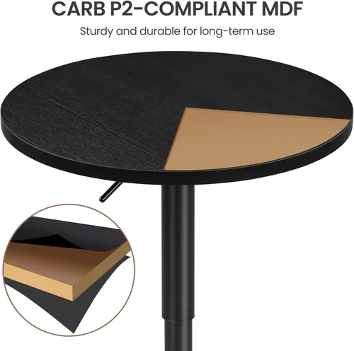 Vista 8 de Yaheetech Mesa de bar redonda, altura ajustable y mesas giratorias de 360°, mesa de cóctel con parte superior de MDF, base de patas plateada