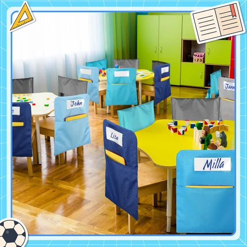 Vista 7 de 24 bolsillos para sillas de 17.3 x 20 pulgadas con ranura para etiqueta para nombre, bolsillo de almacenamiento para asiento, respaldo de aula