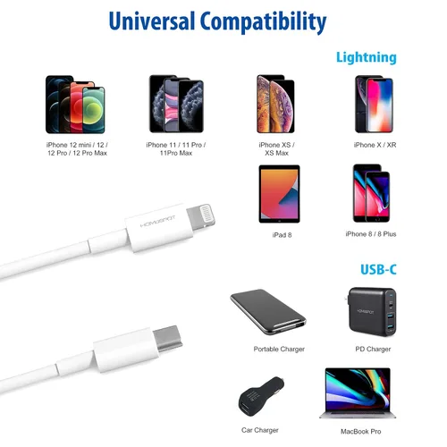 Vista 3 de Cable corto USB C a Lightning de 8 pulgadas, con certificación Apple MFI de carga rápida con entrega de energía para iPhone 13/12 Pro/Pro Max, iPad