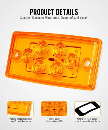 Vista 6 de Partsam 5 luces rectangulares ámbar 6 LED parte superior transparente para Freightliner Volvo