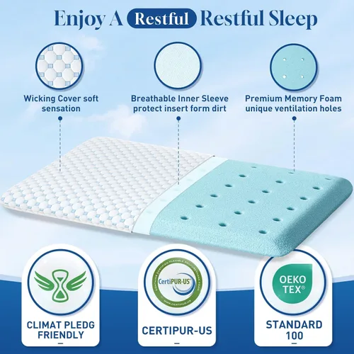 Vista 4 de CloudBliss - Almohadas finas de espuma viscoelástica, diseño reversible, 2.75 pulgadas, estándar