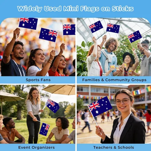 Vista 7 de Bandera de Australia Bandera Australiana, Pequeña Mini Bandera de Australia de Mano con Palo, Ideal para Fiestas, Desfiles, Eventos Deportivos