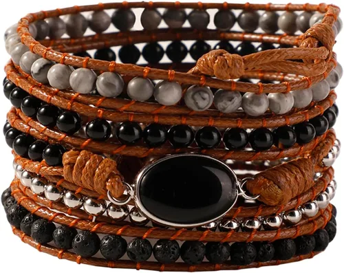 Vista 21 de Artilady Leather Wrap Bracelet for Women, Pearl Beaded Bangle Stack Jewelry Negro