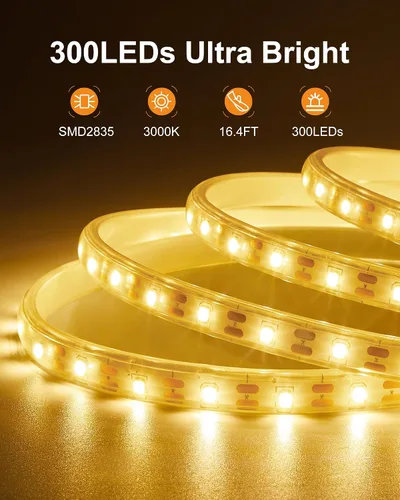 Vista 3 de Tira de luces solares impermeables para exteriores, 16.4 pies, 300 luces LED solares y alimentadas por USB, con control remoto, tiras LED blancas