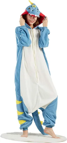Vista 3 de DELEY Women Men Halloween Onesie Adult Pajamas Animal Cosplay Costume Homewear Sleepwear Jumpsuit,Tyrannosaurus