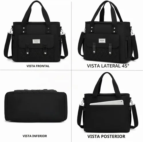 Vista 8 de Bolsa de almuerzo aislada para mujer, negro, nailon, 13.5 x 6.8 x