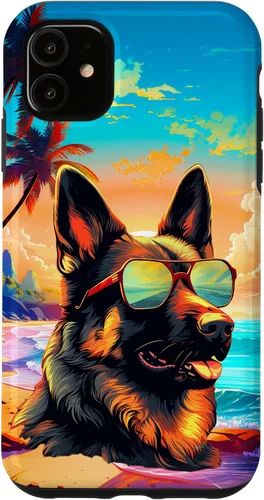 Vista 8 de Funda para iPhone 16 con diseño de pastor alemán, para amantes de los perros, playa, mar, para niños y niñas