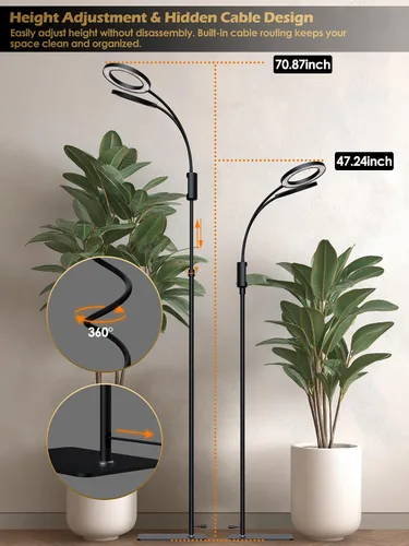Vista 6 de Luces de Crecimiento Inteligentes para Plantas de Interior, 48W Luz de Planta de 2 Cabezales con Temporizador Automático, Luz LED de Crecimiento