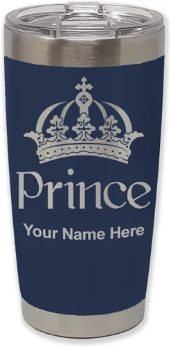Vista 20 de LaserGram Vaso aislado al vacío de 20 onzas, Prince Crown, grabado personalizado incluido (negro)