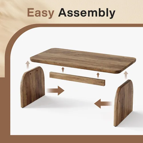 Vista 8 de Tribesigns - Mesa de café rectangular, mesa de 47 pulgadas de madera para sala de estar, mesa de centro baja de estilo granja con base resistente