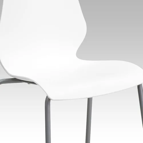 Vista 9 de BizChair Silla apilable blanca con soporte lumbar y marco plateado