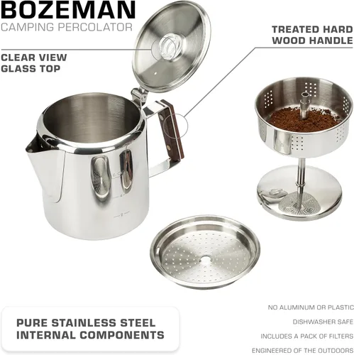Vista 2 de COLETTI Cafetera percoladora Bozeman — SIN aluminio ni plástico [6 tazas]
