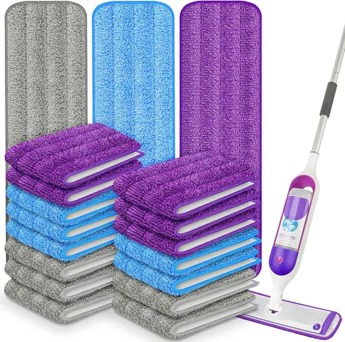 Vista 9 de Paquete de 3 almohadillas reutilizables para mopa Swiffer PowerMop, súper absorción, limpieza de suelos de madera dura multisuperficie, lavables a